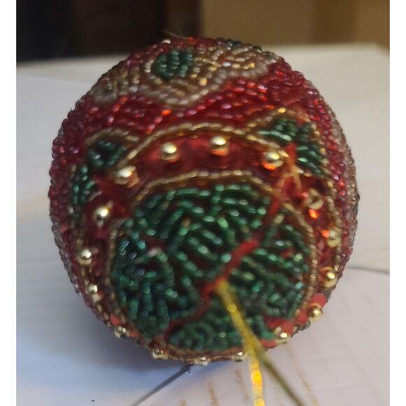 Seed Bead, Hand Beaded Glass Egg Shaped‎ Christmas Flower Cross Vintage Ornament - Picture 1 of 4